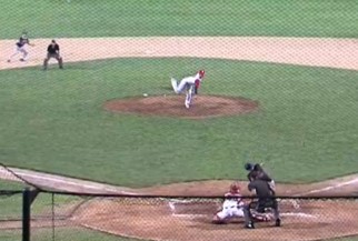 Morichika Hama gets Matt Woodmansee to strike out to end the eighth. (Photo: uClickTV)